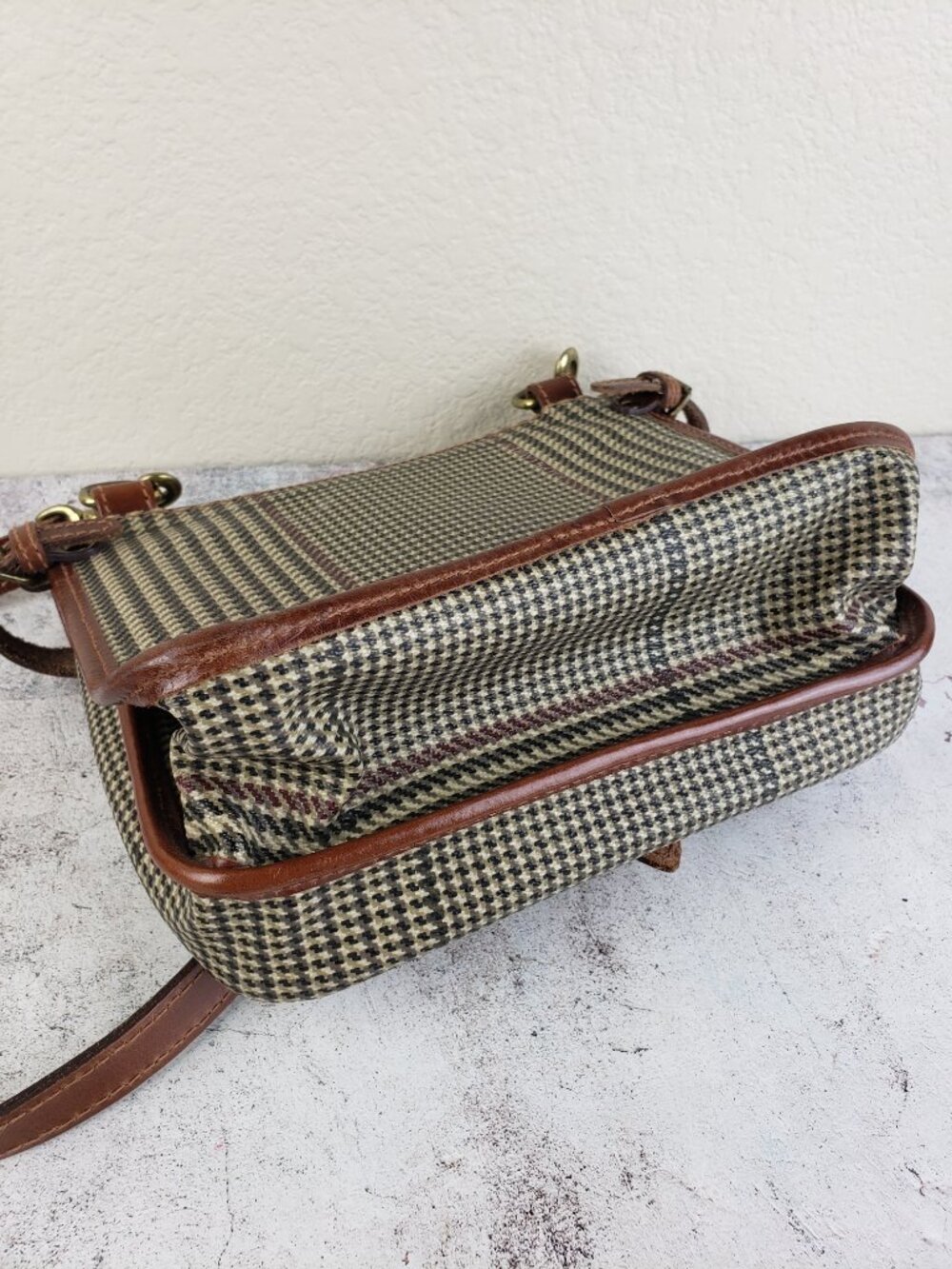 Vintage POLO Ralph Lauren Shoulder Bag Houndstooth Plaid Coated Canvas Leather - Picture 10 of 15